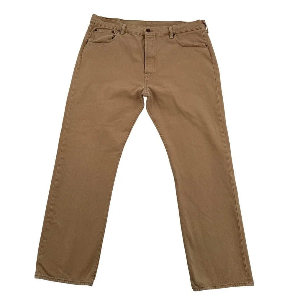 Levis 501 Original Fit Jeans Tan Khaki Cotton Button Fly Western Wear Men 40x32